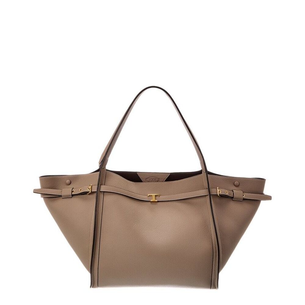 Tod's Logo Medium Leather Tote, Beige